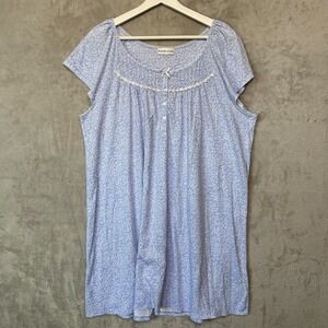 Miss Elaine Purple Floral Nightgown Lace Trim Scoop Neck Bow Detail Cottagecore